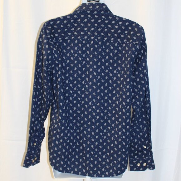 Lauren Ralph Lauren Women's Long Sleeve Button Up Top Navy Paisley Print Small - Picture 8 of 11